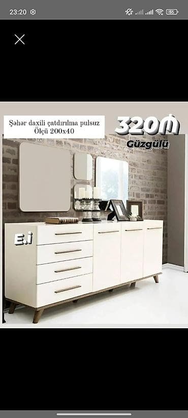 zavesa sahara: Güzgülü bufet/dolap dəsti - Ölçü: 200x40 sm - Şəhər daxili çatdırılma — 1