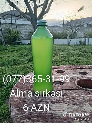 Alma sirkəsi – Təbii hazırlanmış, yaşıl şüşə butulkada. Qiymət: 6