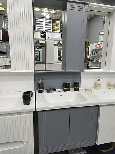 sekilli tortlar: Məhsul: Vanna otağı üçün lavabo və şkaf dəsti - Dizayn: Minimalist — 1