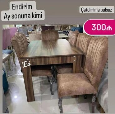 tap az masa ve oturacaqlar: Qonaq otağı üçün, Yeni, Açılmayan, Dördbucaq masa, 6 stul — 7