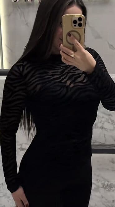 deri alti sepkiler üçün maz: Qadın uzunqol bluz – qara, şəbəkəli/zolaqlı efektli - Model: Dar — 1