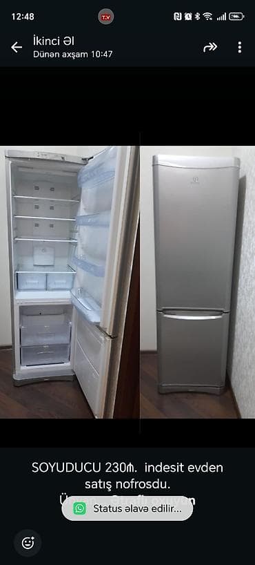 sumqayitda islenmis soyuducular: 2 qapılı Indesit Soyuducu Satılır, rəng - Gümüşü — 1