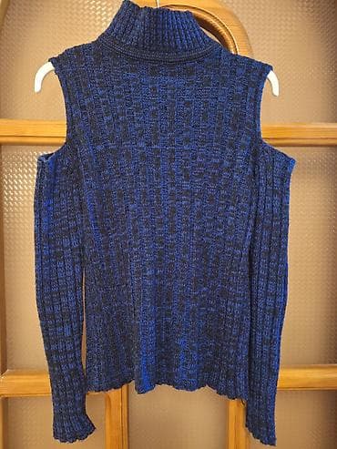 Qadın sviteri – çiyinləri açıq dizayn - Rəng: lacivərt-mavi qarışıq — 2