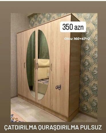 mingecevir telefon satisi: Yeni, Açılan, 4 qapılı Düz dolab, Qarderob, paltar dolabı, Azərbaycan — 1