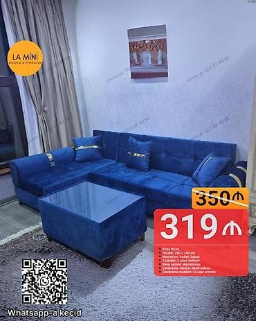 mavi divan: Künc divan, Açılan, Bazalı, Şəhərdaxili pulsuz çatdırılma — 1