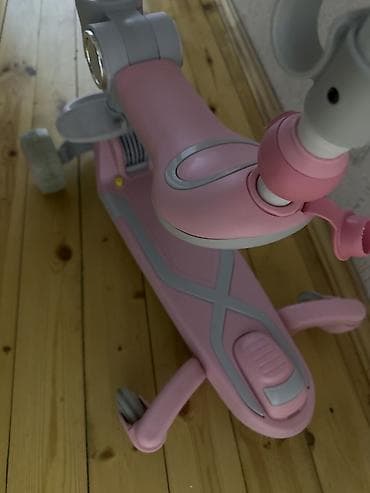 Uşaq üçün 3 təkərli skuter (çevrilən model) – çəhrayı/boz