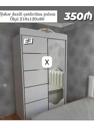Ağ rəngli sürgülü qapılı şkaf - Ölçü: 210 x 120 x 60 sm (şəkildə — 1