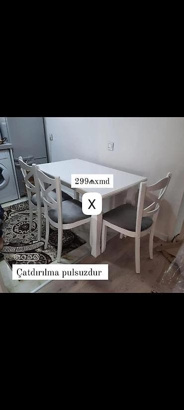 stul bar: Ağ rəngdə mətbəx/dining dəsti: - 1 ədəd düzbucaqlı masa, kompakt — 1