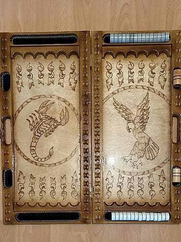 CD, DVD disklər və kassetlər: Taxta nərd dəsti – əl oyma naxışlı - Material: təbii ağac, iki tərəfi — 3