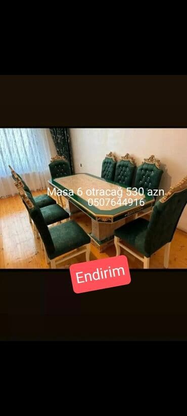 ders masaları: Qonaq otağı üçün, Yeni, Açılmayan, Dördbucaq masa, 6 stul — 5