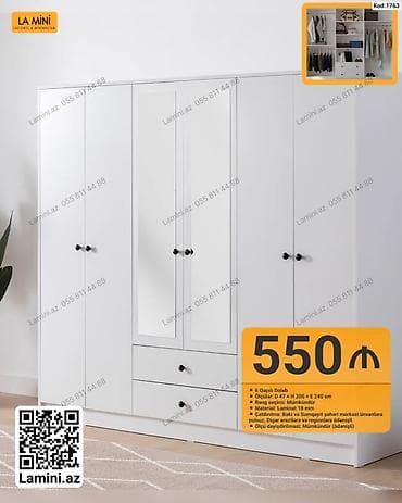 6 qapılı paltar dolabı – Kod: 1763 - Ölçülər: Dərinlik 47 sm × — 1