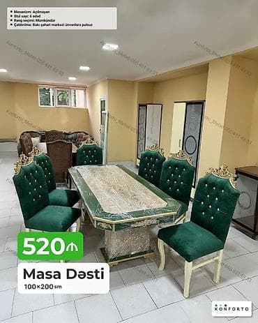 stol ustul: Masa dəsti – 100×200 sm • Komplekt: 1 masa + 6 ədəd stul • — 1