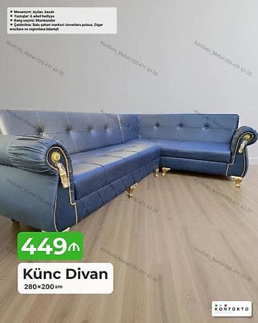 Künc Divan – 280×200 sm - Mexanizm: açılan, bazalı (yataq funksiyalı — 1