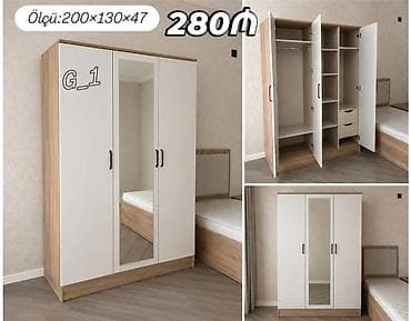 paltar dolab: Model: G_1 üçqapılı paltar şkafı Ölçü: 200 × 130 × 47 sm Qiymət: 280 — 1