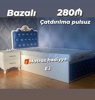 kristal yem: Bazalı tək nəfərlik çarpayı dəsti. - Rəng: ağ korpus, mavi məxməri — 1