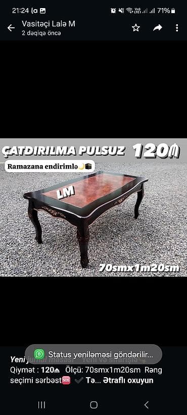 bar stolu: _*Yeni jurnal masası*_ *Yeni və sifarişlə💫* Qiymət : *120₼* Ölçü — 1