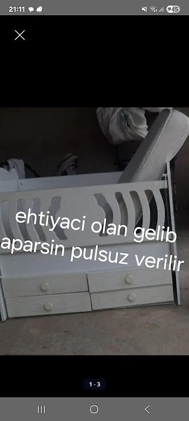 taxt ucun matras: Oğlan və qız üçün, İşlənmiş, Dördbucaq, Beşik, Dəst ilə, Matras ilə, Yellənmə mexanizmsiz — 1