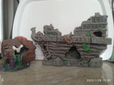 Akvarium aksessuar və ləvazimatları: Akvaryum dekorları dəsti elave olaraq ag rengli akvarium dawlari — 1