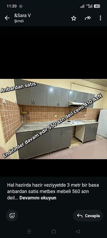 Офисная мебель на заказ: Hal hazirda hazir veziyyetde 3 metr bir basa anbardan satis metbex — 1