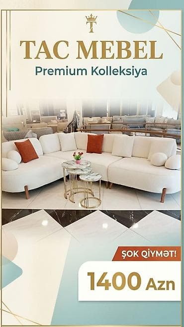 Divan və masa dəstləri: Tac Mebel – Premium Kolleksiya künc divan dəsti - Yumşaq krem rəngli — 1