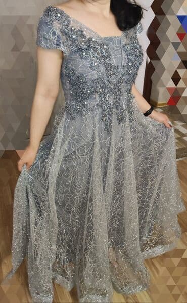 Kurtkalar: Ziyafət donu L bədən Simli, alt tonu buz mavisi olan gümüşü rəngli — 6