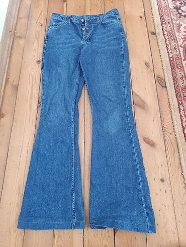 klassik qadın şalvarları: Qadın şalvar dəsti - 1-ci model: Mavi denim, geniş ətəkli (flare) — 1