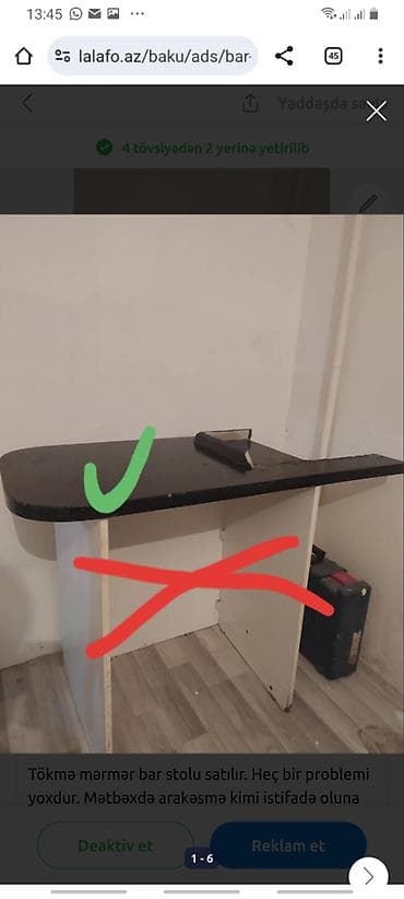 Bar masası, İşlənmiş, Açılmayan, Mərmər, Oval masa