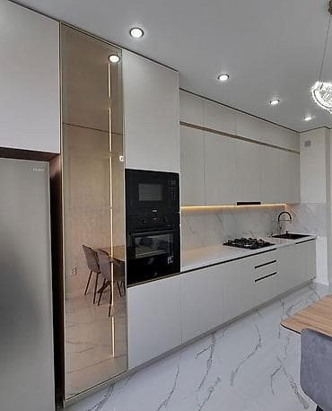 gul suyu harda satilir: Minimalist üslubda zövqlü mətbəx mebeli dəsti - Ağ-mat fasadlar — 4
