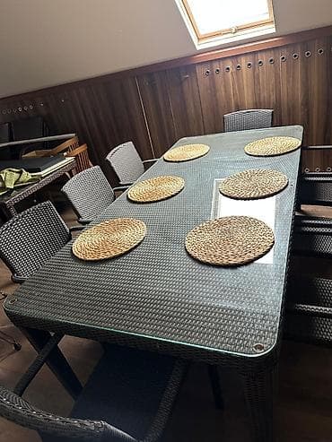 masaustu dest: Balkon üçün, İşlənmiş, Açılmayan, Dördbucaq masa, 8 stul — 5