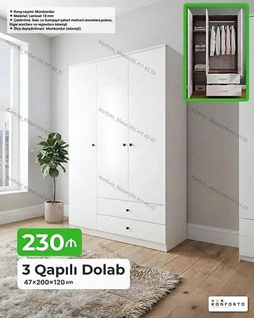 3 qapılı paltar dolabı - Ölçülər: 47×200×120 sm - Material: Laminat