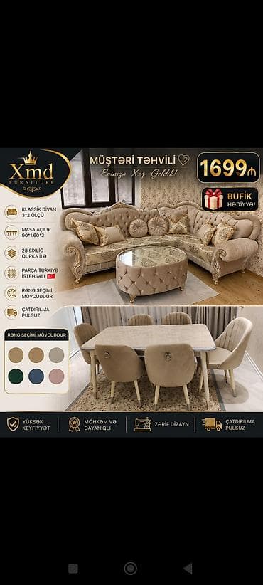 qubka: XMD Furniture – Klassik künc divan və yemək dəsti paketi - Klassik — 1