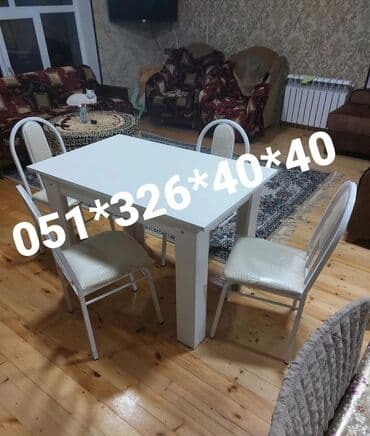 Masa və oturacaq dəstləri: Qonaq otağı üçün, Yeni, Açılan, Dördbucaq masa, 4 stul — 2