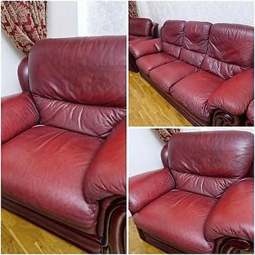 kamp evi: Ünvan Sumqayıt Klassik üslubda qırmızı rəngli dəri mebel dəsti - — 1