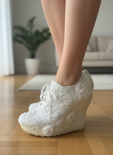 platforma qadın krossovkaları: Ölçü: 37, rəng - Ağ, Yeni — 1