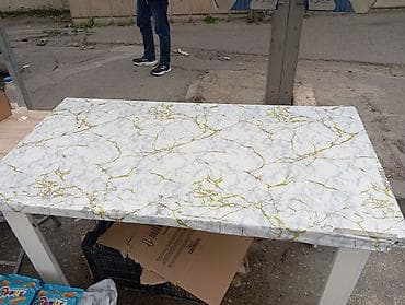 белый стол на кухню: Кухонный стол, Нераскладной, Мрамор, Прямоугольный стол — 3