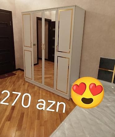 Yeni, 4 qapılı, Güzgülü, Digər rəng, Digər material, Açılan, Düz dolab