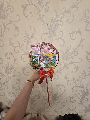 şeki: Uşaq üçün tematik “şirniyyat buketi” kompozisiyaları - Dairəvi əsasda — 1