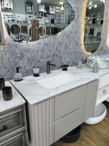 hamam ucun: Ağ və boz rənglərdə olan, müasir üslubda hazırlanmış lavabo dolabı — 1