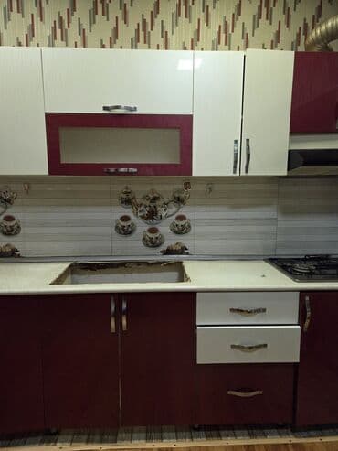 metbex stol stul işlenmiş: Mətbəx mebeli dəsti - Üst və alt dolablar: iki rəngli (ağ/bordo) — 1