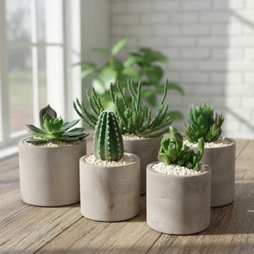 go green roto: Beton saksılarda sukulent və kaktus kompozisiyaları - Müasir — 1