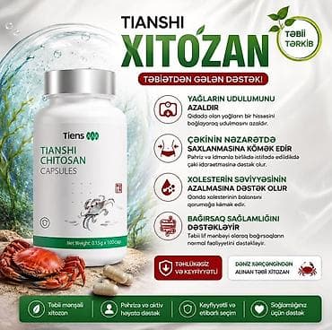 şakelli yağı: Məhsul: Tiens Tianshi Chitosan Capsules Tərkib və mənbə: - Təbii — 1