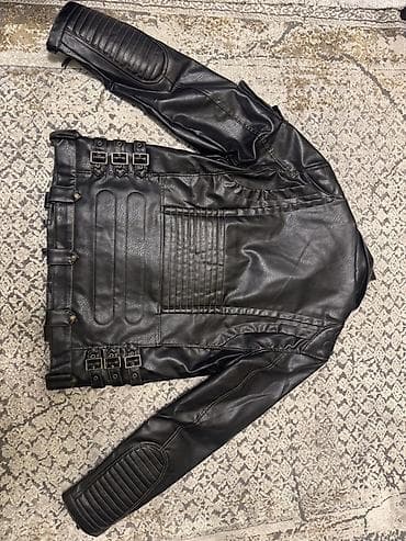 ford 0 km: Motosiklet üslubunda qara dəri gödəkçə - Material: qara (taxıl — 3