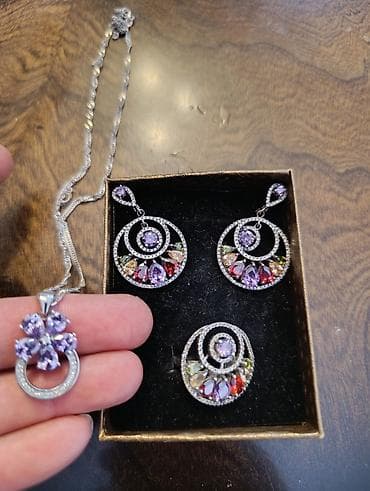 destler: Gümüş Bəzək dəsti – 4 hissə - Gümüş üzərində bənövşəyi mərkəzi — 1