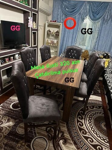 купить круглый стол в баку: Для гостиной, Новый, 6 стульев — 1