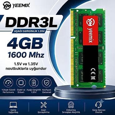 ddr3l: Operativ yaddaş (RAM) 4 GB, 1600 Mhz, DDR3, Noutbuk üçün, Yeni — 1