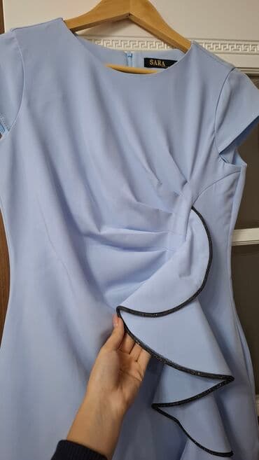 sifon don modelleri: Mavi rəngli ziyafət donu. - Brend: SARA - Model: düz siluet, bel — 2