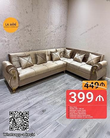 Künc divan, Açılan, Bazalı, Vеlur parça, Şəhərdaxili pulsuz çatdırılma