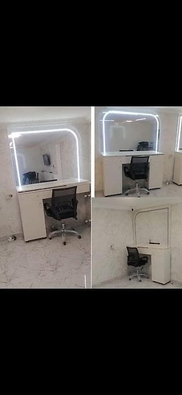 kreslo: Salon üçün iş masası və işıqlı güzgü komplekti - Düz xətli — 1