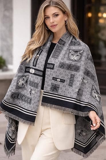 Gucci Qadın şərfi – boz-qara tonlarda, monoxrom dizayn. - Üzərində GG