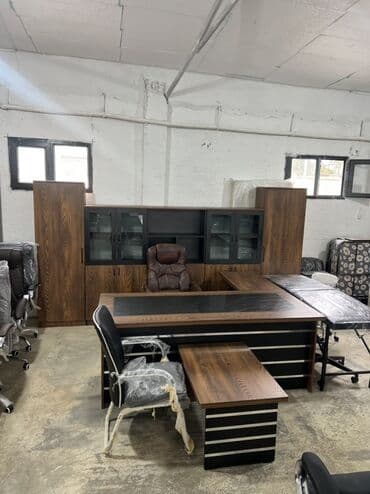 Ofis üçün premium rəhbər dəst - L formalı geniş iş masası: ağac